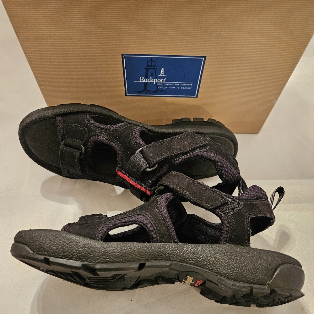 ROCKPORT Black Suede Sandals Size 7  Bryce Cany Sporty Hiking